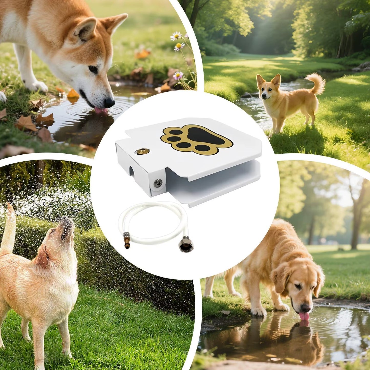 Outdoor Dog Water Fountain – Heavy-Duty Metal Paw-Activated Sprinkler Toy and Water Feeder for Garden or Backyard